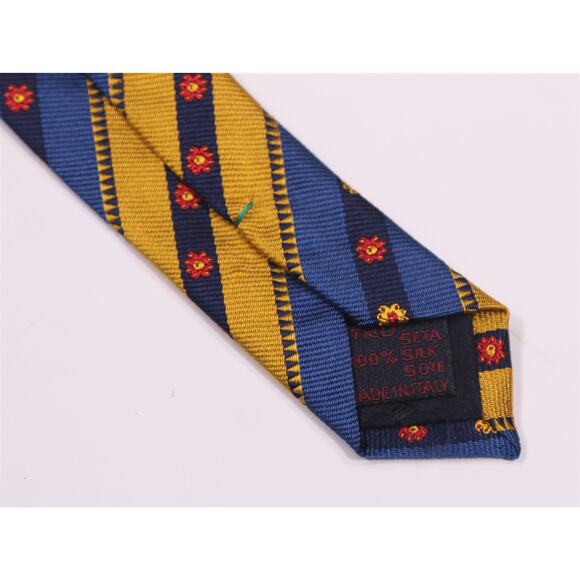 Etro Blue Gold Striped Silk Necktie Tie - Picture 6 of 6
